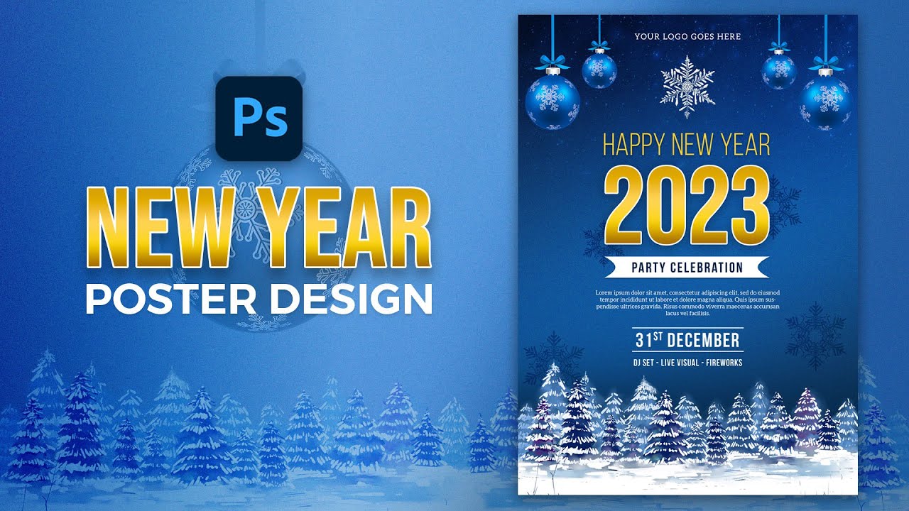 Happy New Year Poster Design in Photoshop | Adobe Photoshop Poster Design Tutorial for Social Media