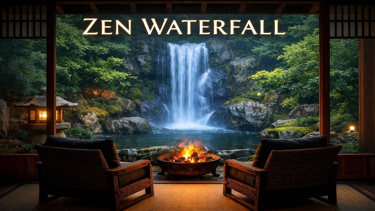 Zen Temple Waterfall Sounds & Birds | Nature Sounds for Sleep, Meditation & Relaxation