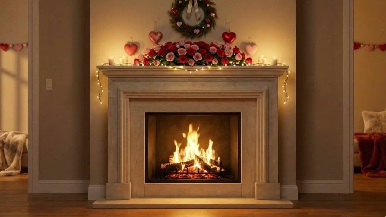 Valentine’s Fireplace ❤️ Cozy Romantic Ambience | Crackling Fire