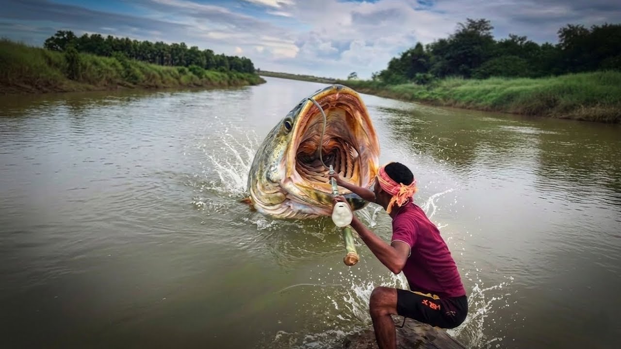 Amazing Traditional Underwater Fishing with Bamboo Stick & Natural Bait | Village Fishing