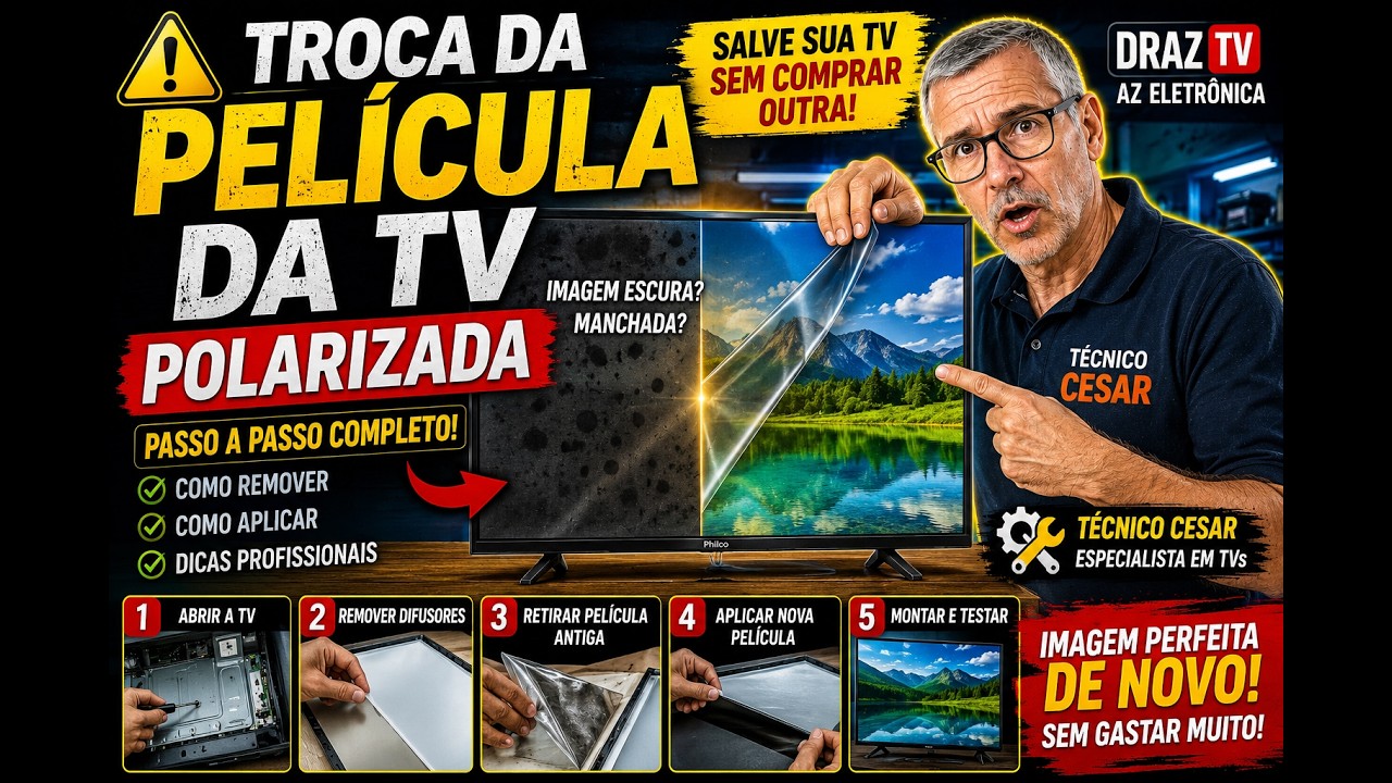 TROCA DA PELICULA DE TV POLARIZADA (todas passo a passo)