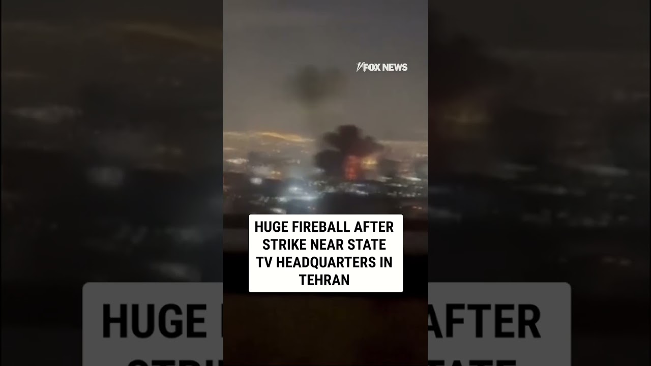 HUGE fireball after strike near state TV headquarters in Tehran