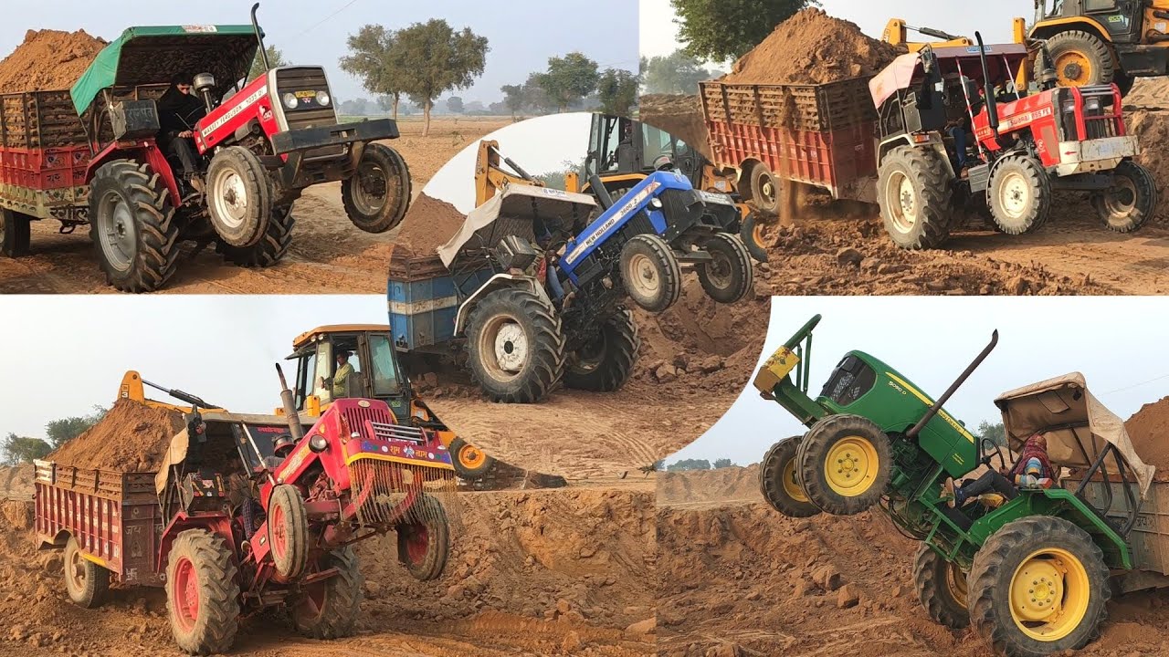 Swaraj vs John Deere vs Mahindra vs New Holland vs Massey 5 Tractor fully Hard Trolley competition