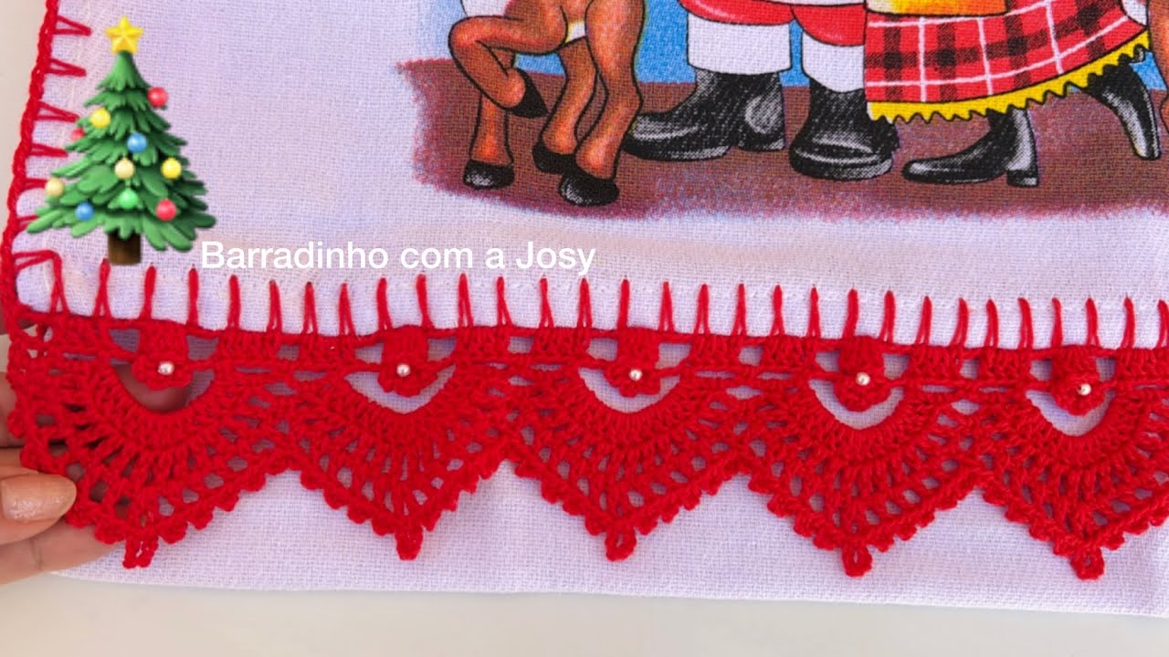 #21 🎄Barrado fácil para panos de prato#crochet #barradinho  