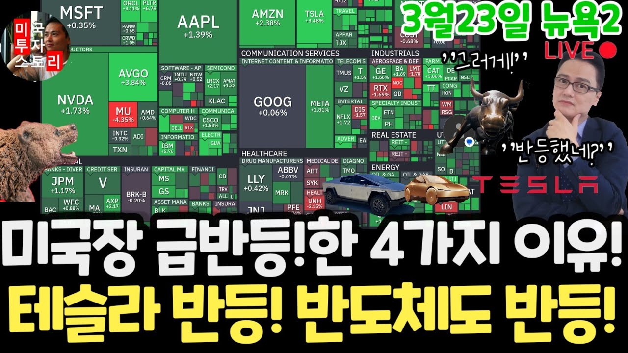 미국주식시황/이란전쟁 끝!? 테슬라 엔비디아 급반등!왜?구글 애플 아마존 메타 마소 팔란티어 아이온큐 삼성전자 MU 브로드컴 오라클 코어위브 네비우스 샌디스크 비트코인 금은 LLY