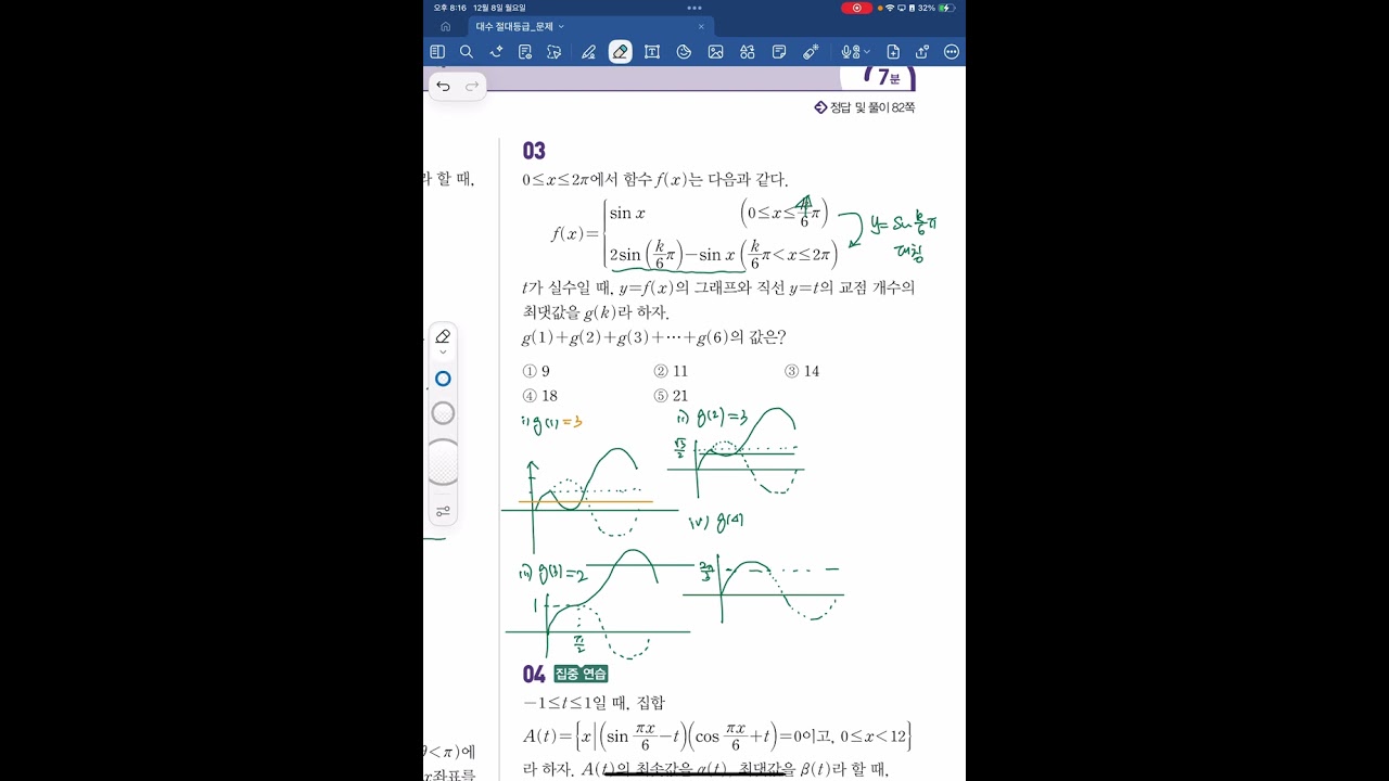 절대등급 대수(2022개정) 05. 삼각함수의 그래프 C Step. 3번