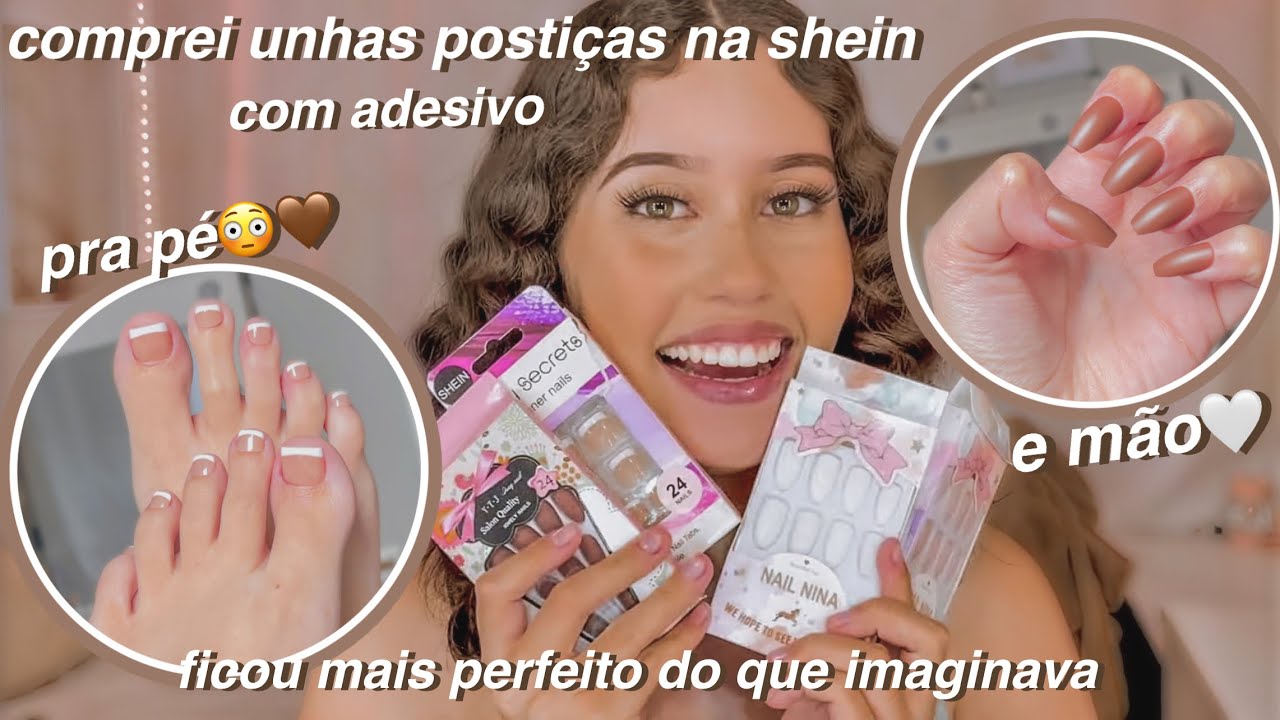 comprei unha postiça pra mão e pé na shein - com adesivo🤎