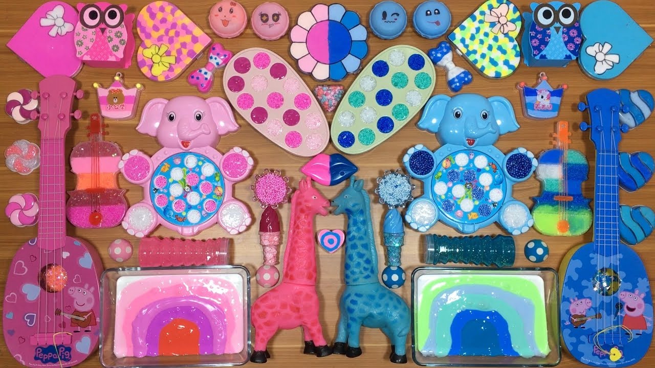 Peppa Pig Slime Pink vs Blue | Mixing Random Things into Glossy Slime | Satisfying Videos