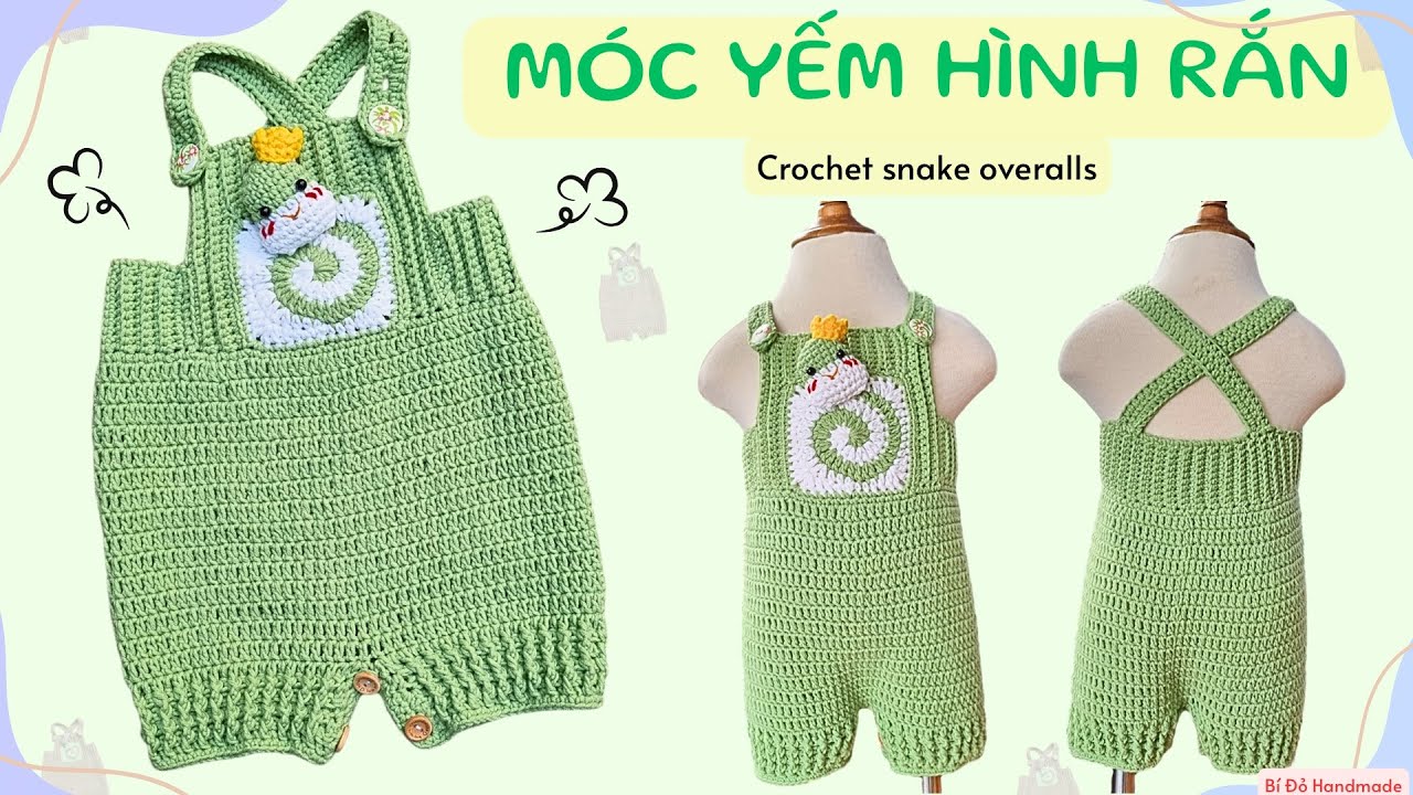 Bài 473: Crochet Snake overalls | Móc yếm len con Rắn cho bé | Bi Do Handmade
