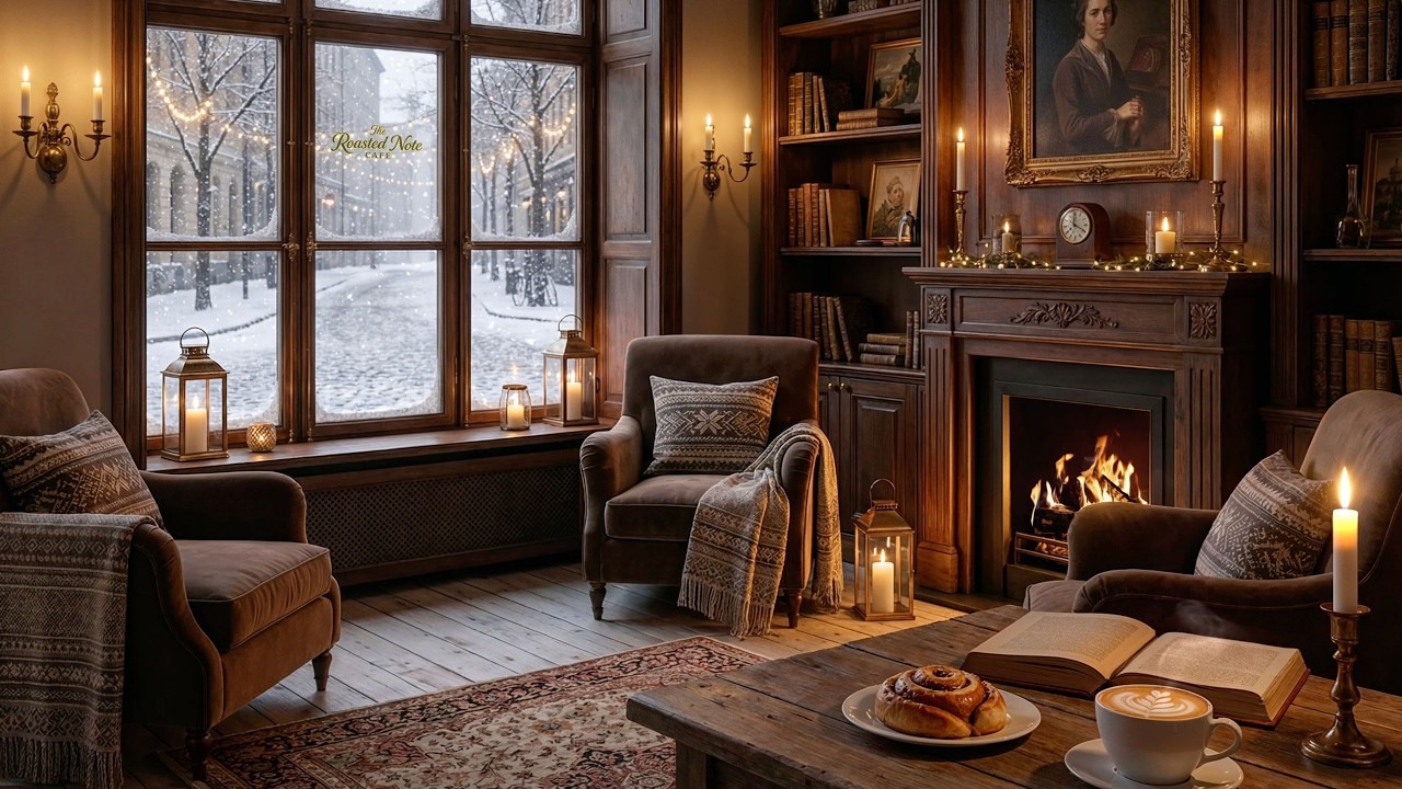 European Café Jazz ☕ Fireplace Ambience for Work, Study & Focus | Cozy Winter Coffeehouse