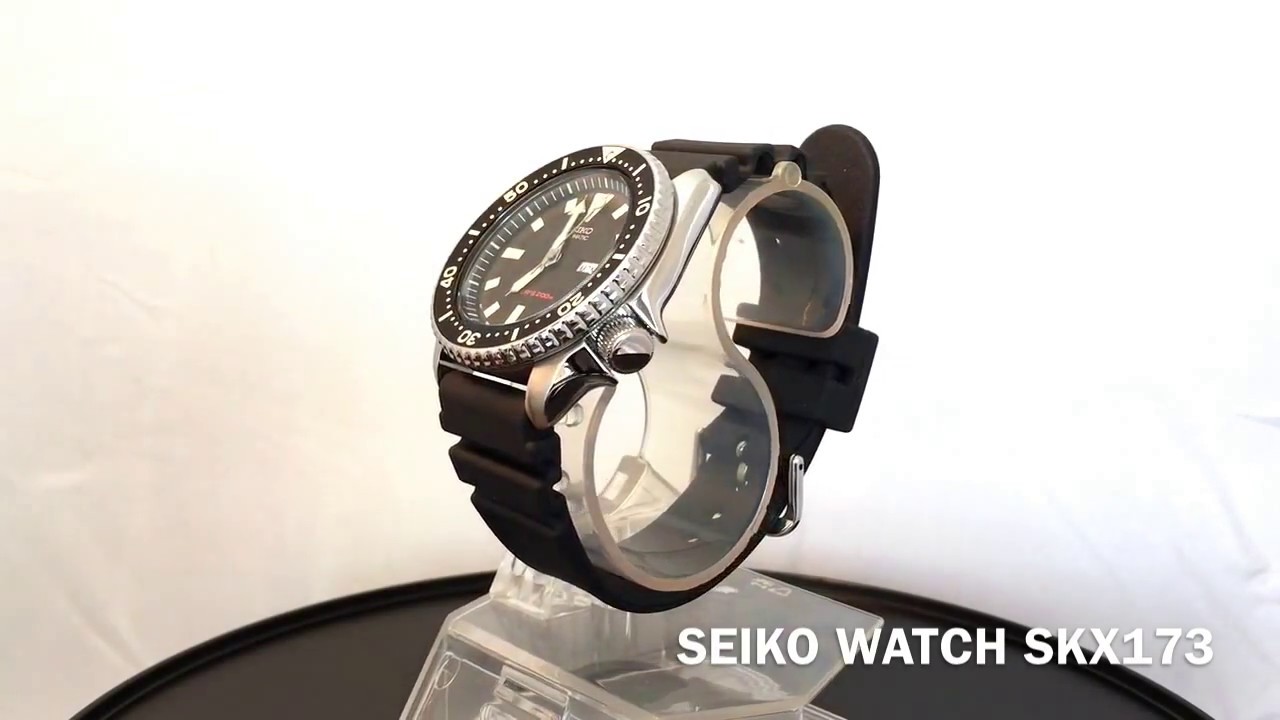 SEIKO SKX173 Stainless Steel and Black Polyurethane Automatic Dive Watch