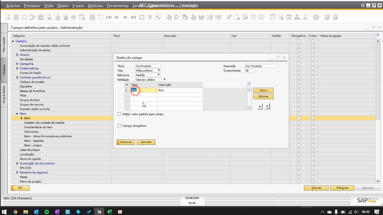 Como criar um novo campo SAP Business One