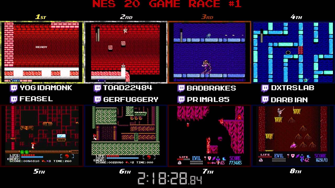 NES 20 Game Race #1 - Top 8 Finishers, All Lead Changes