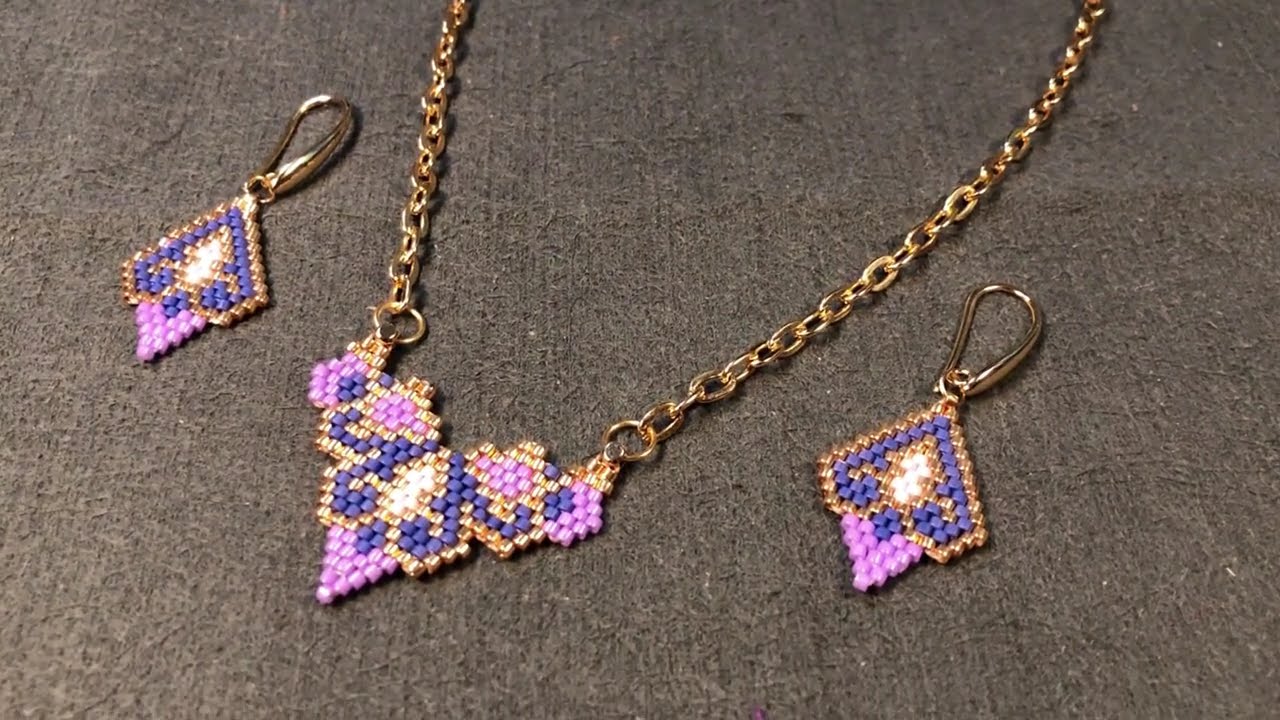 DIY Колье Miyuki с фиолетовым узором 💜 | Техники Пейот и Кирпичный стежок в одном изделии