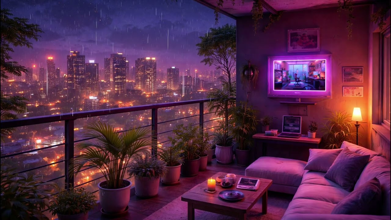 Lofi Rain Balcony 🌙 Chill Lofi Hip Hop for Study, Sleep & Calm Focus