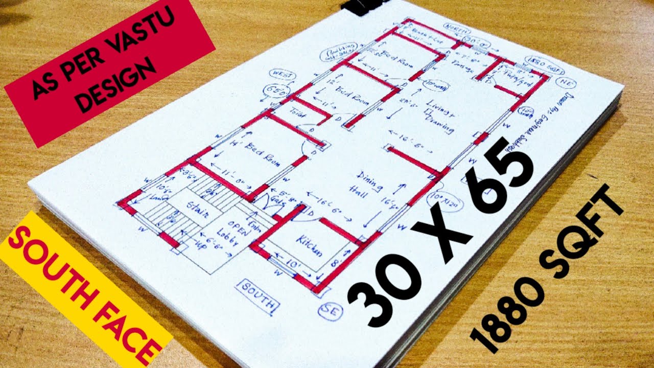 30 X 65 SOUTH FACE HOUSE DESIGN II 30 X 65 GHAR KA NAKSHA II 1880 SQFT HOUSE PLAN DESIGN
