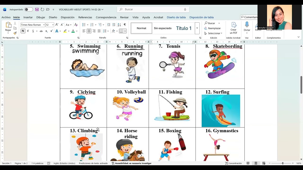 CLASE DE INGLÉS  DÉCIMO EGB SEMI (VOCABULARY ABOUT SPORTS) (14-02-26)