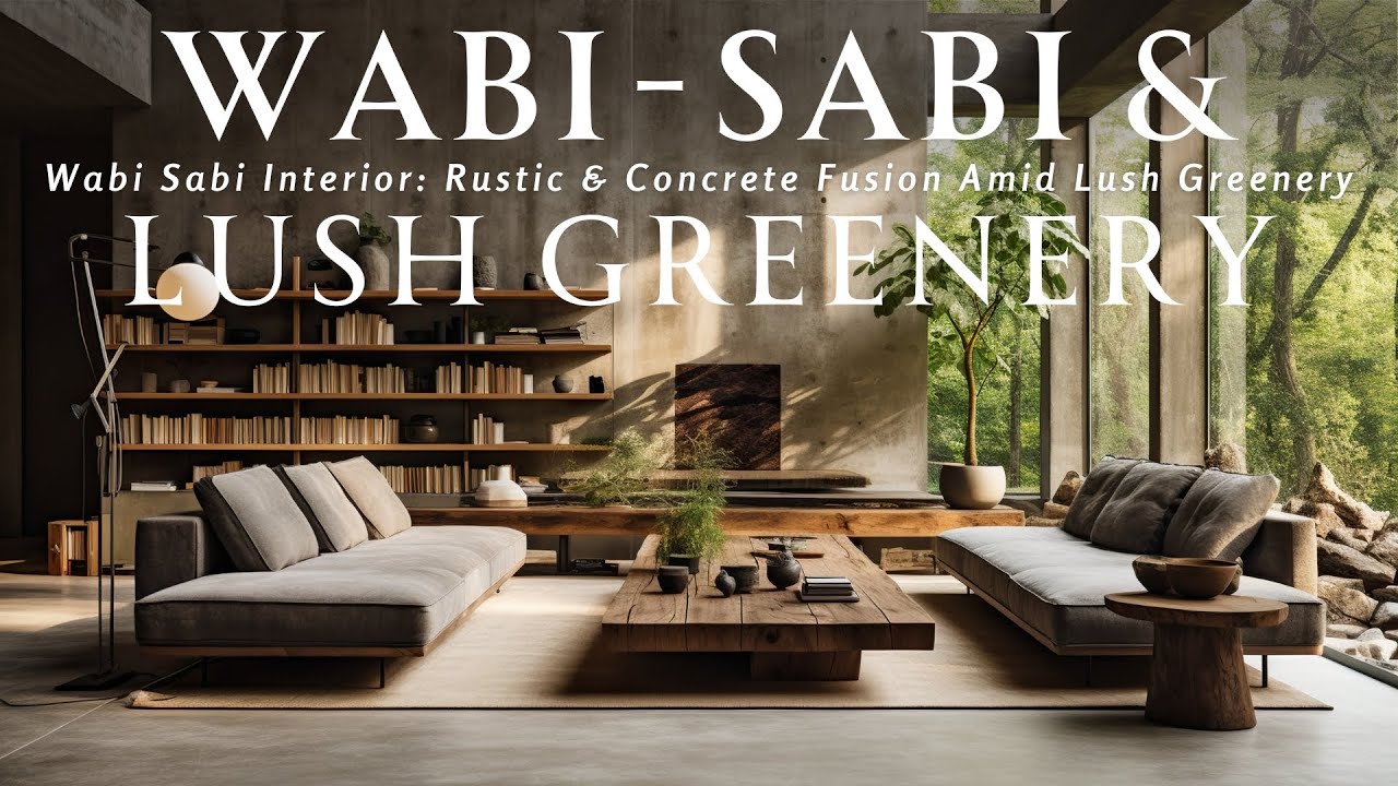 Embracing Wabi Sabi Aesthetics with Rustic Furniture in Concrete Homes Amid Lush Greenery