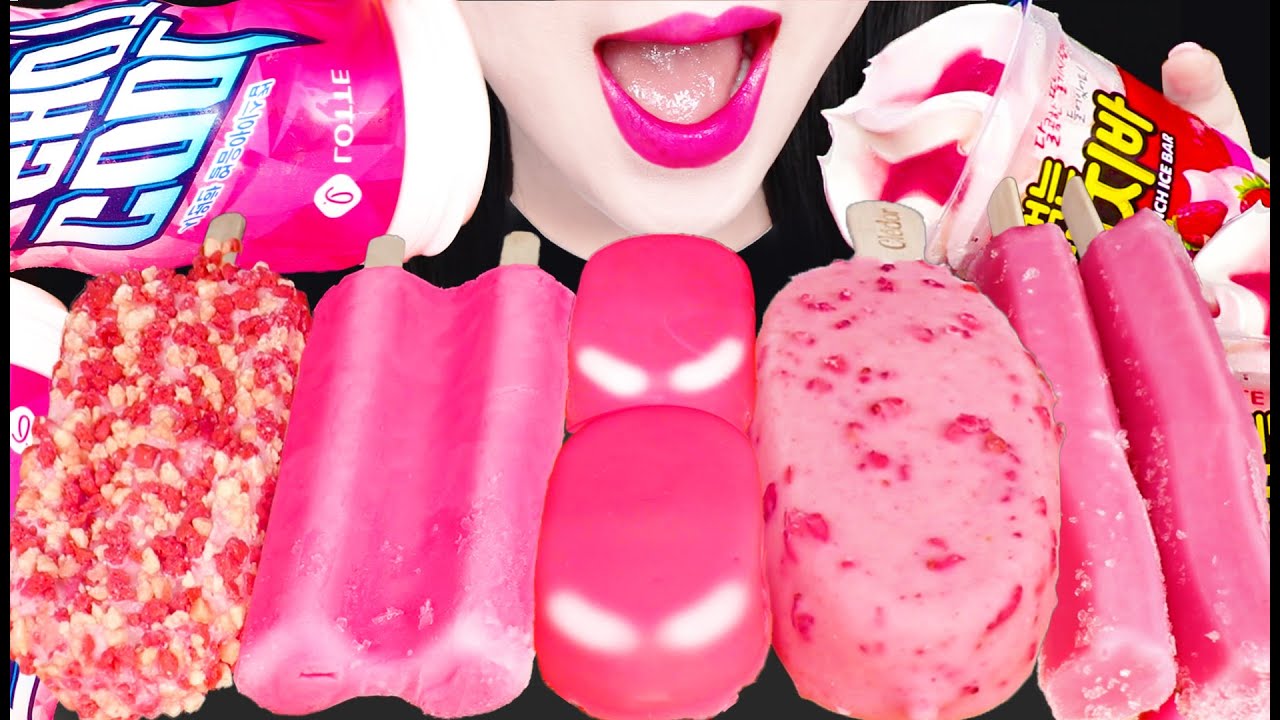 ASMR PINK ICE CREAM *ICE CRACKING 얼음 먹방 MUKBANG