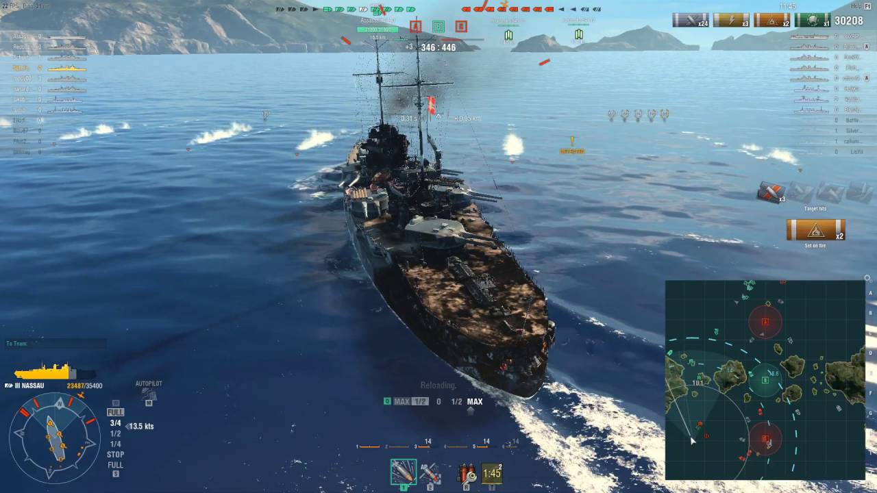 World Of Warships - SMS Nassau - First Contact (no commentary live gameplay)