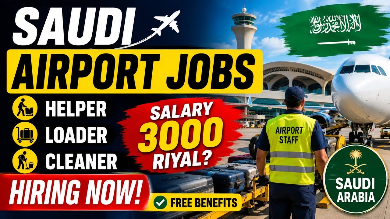 ✈️ Saudi Airport Jobs 2026 | Helper, Loader & Cleaner Jobs | Salary 3000 Riyal? 🔥