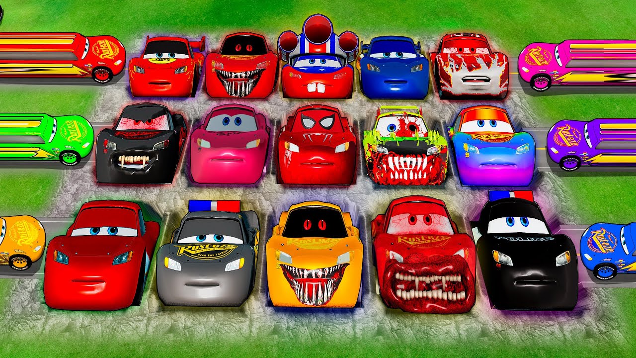 Mega Pixar Cars Pit превращает Молнию Маккуина в Злого Маккуина! Битва BeamNG.Drive!
