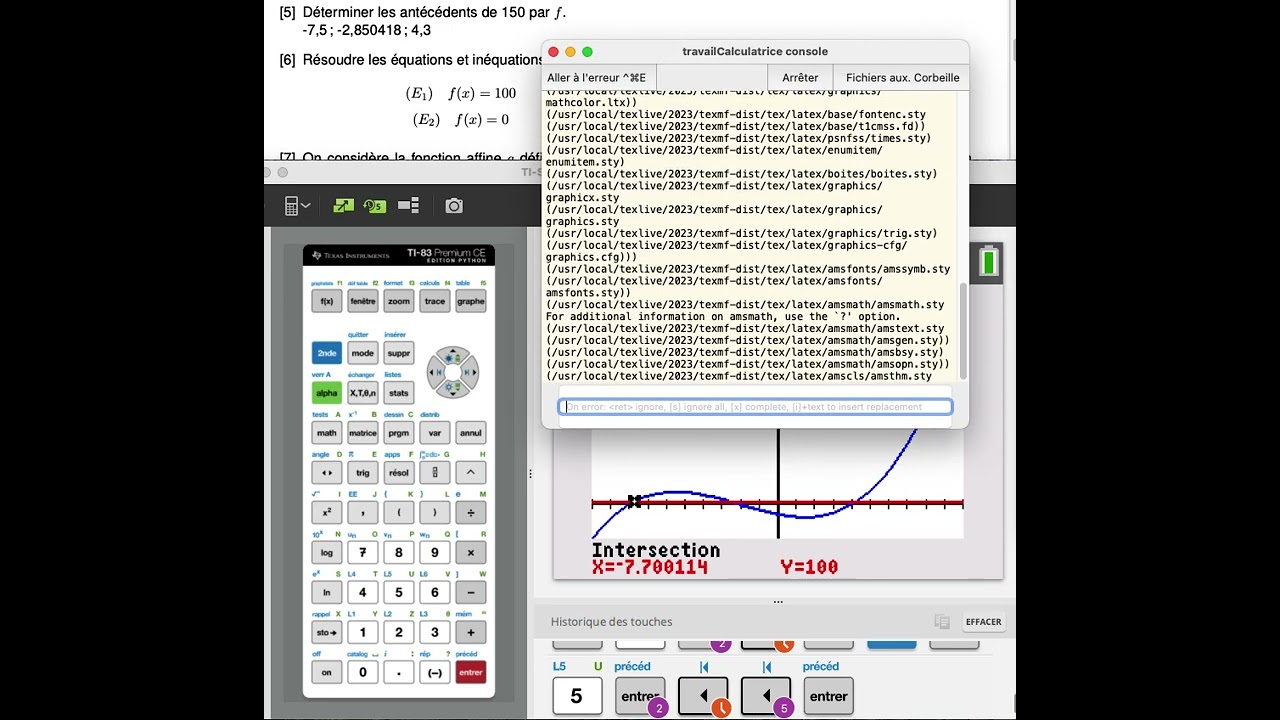 Entrainement pour la calculatrice : Exercice 1