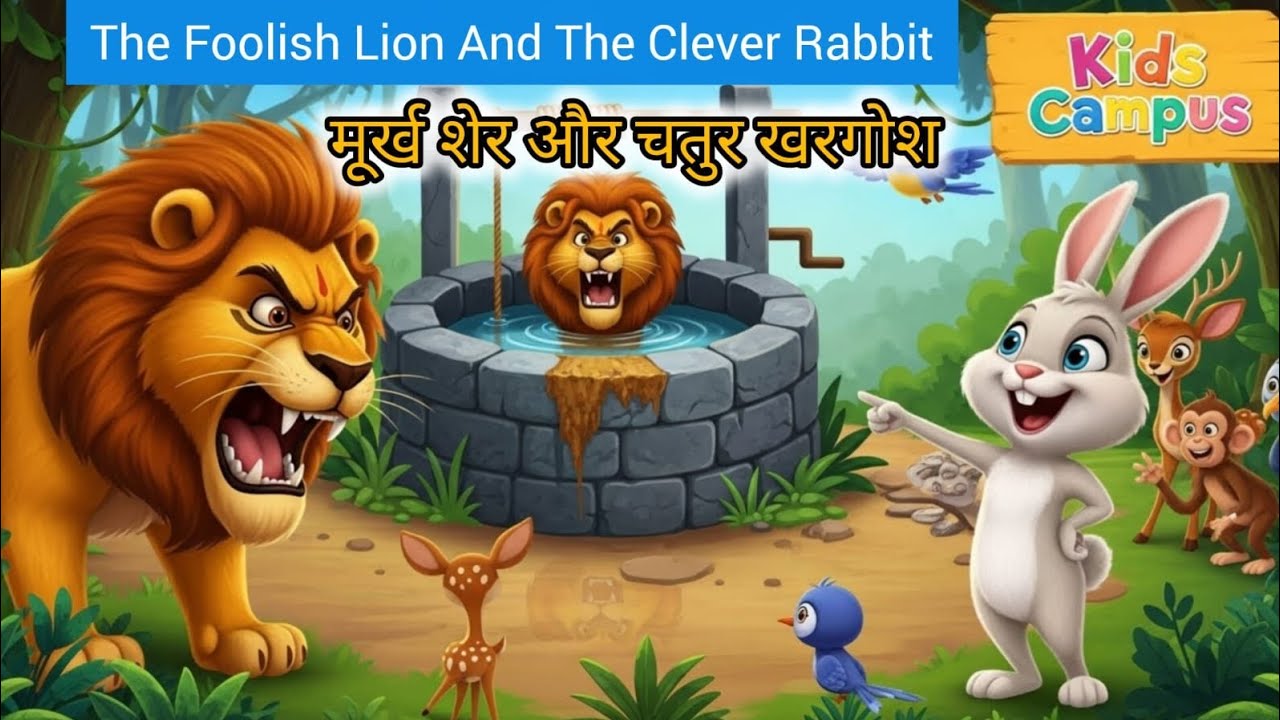 मूर्ख शेर और चतुर खरगोश की कहानी (The Foolish Lion And The Clever Rabbit Story With Moral For Kids)