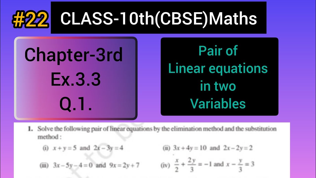 CLASS-10th(CBSE),Chapter-3rd,Pair of Linear equations in two variables,Ex.3.3,Q.1###maths.