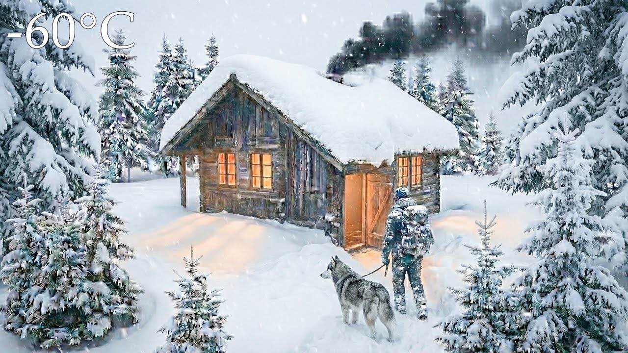 Alone in a Whiteout Blizzard in a Wooden Cabin Off the Grid