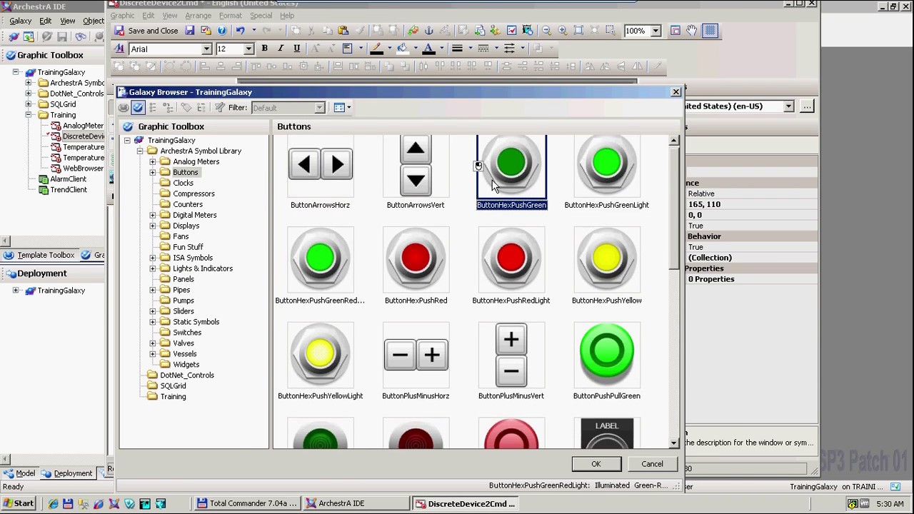 Wonderware Intouch - Создаём элемент с двумя состояниями/Creating a DiscreteDevice Two-State Command