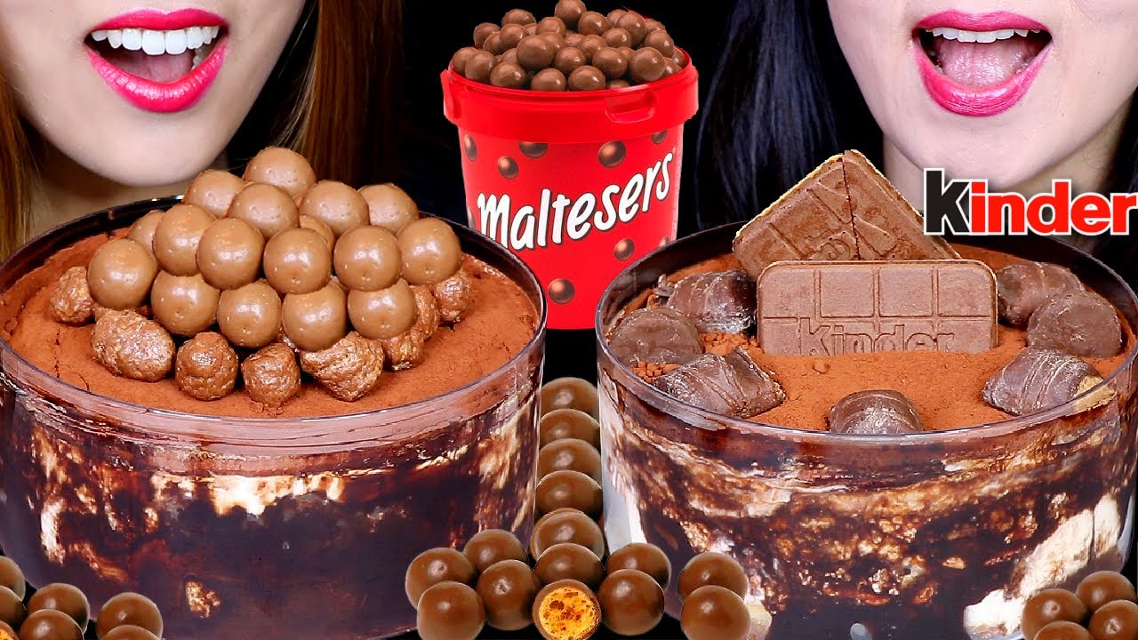 ASMR HUGE MALTESERS CHOCOLATE JUNKYARD CAKE + KINDER CHOCOLATE CREAM CAKE 초콜릿 케이크 먹방 केक ケーキ