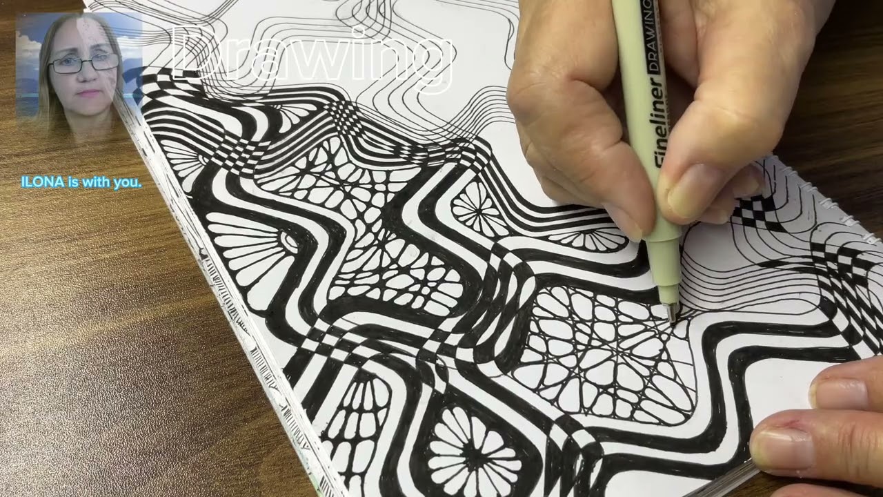 The seventh drawing with one stencil. 290 Pattern / Zentangle art