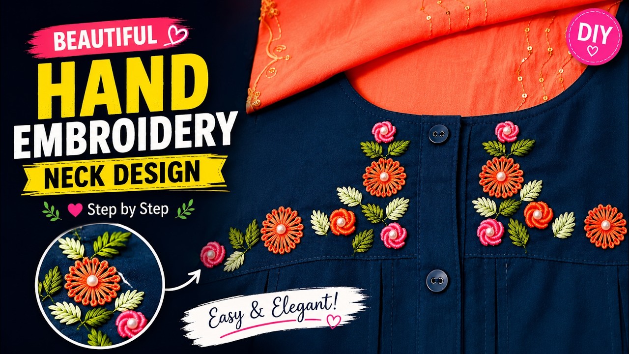 Easy Hand Embroidery Neck Design on Churidar/Kurti | Simple Stitched Kurti Handwork for Beginners