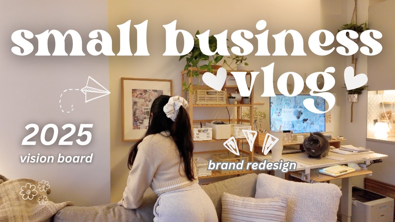 SMALL BUSINESS VLOG 🤍✨🪩 making a vision board, brand redesign for 2025, prepping for the new year!