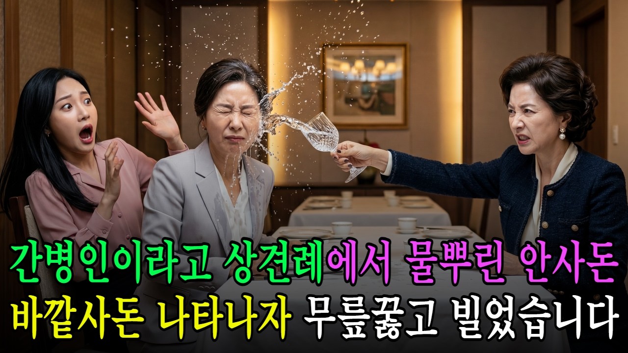 간병인 딸이라고 상견례에서 얼굴에 물뿌린 안사돈 바깥사돈 나타나자 무릎꿇고 싹싹 빌었습니다 | 오디오드라마 가족사연 감동사연 반전사연 복수사연 통쾌사연 고부갈등 실제사연