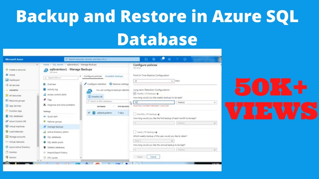Резервное копирование и восстановление в базе данных SQL Azure