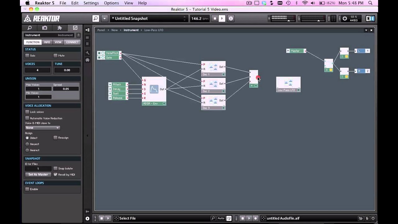 Reaktor 5 Tutorials - 6 - LFO/Panning (Dubstep Wobble!)