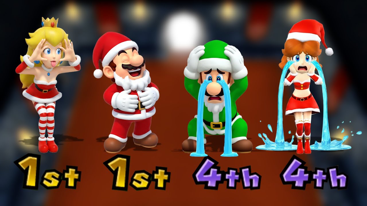Mario Party 9 Minigames - Santa Mario VS Peach VS Luigi VS Daisy (Master CPU)