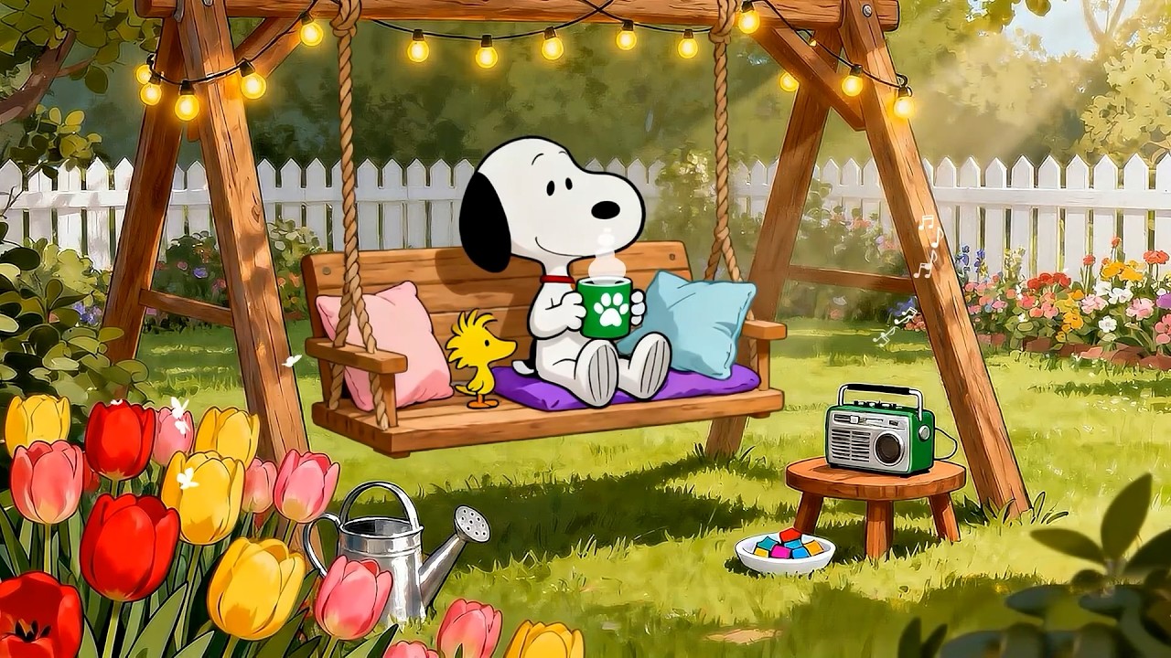 Snoopy&rsquo;s Cozy Summer Garden Swing 🌷☕ Soft Lofi Beats for Relax, Peaceful Moments
