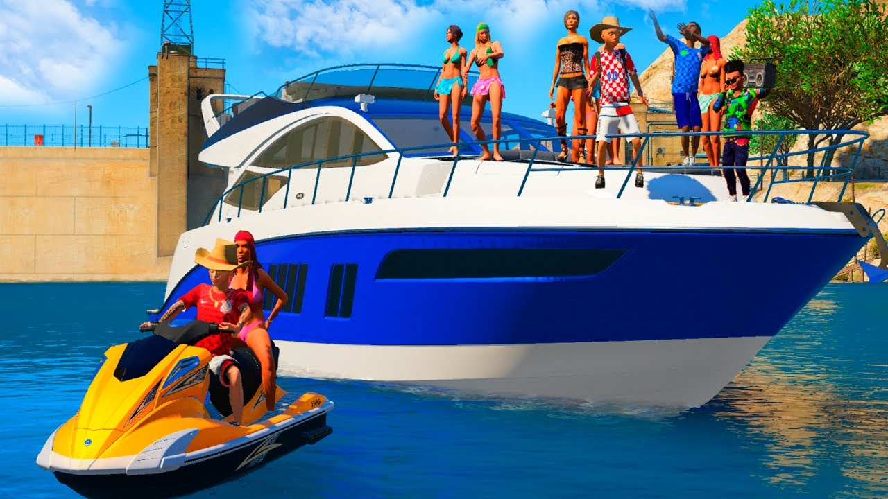 GTA 5 VIDA REAL: LEVEI MEUS AMIGOS PARA ANDAR DE LANCHA NA PRAIA