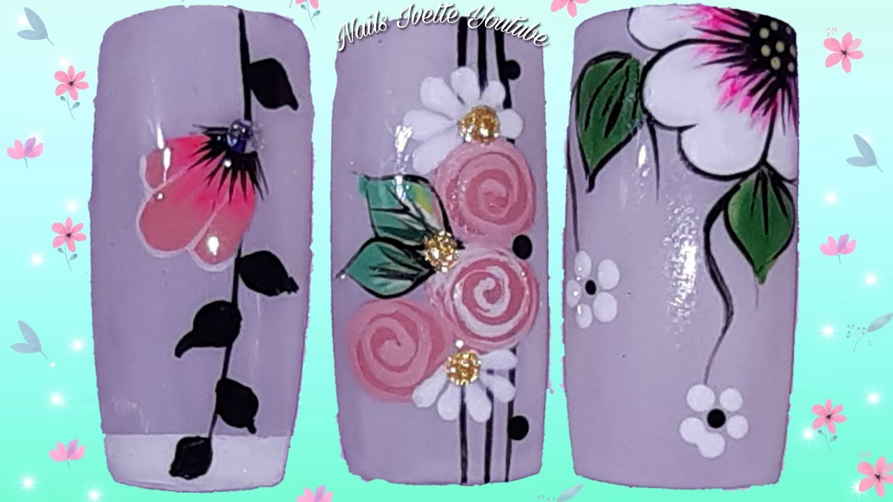 3 Decoraciones de uñas sencillos y elegantes fácil de hacer paso a paso/Decoración de uñas flores
