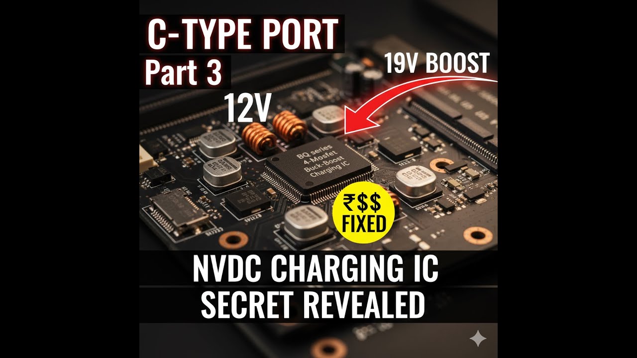 C-Type Port Part 3" video, focusing on the 12V to 19V boost in an NVDC charging circuit