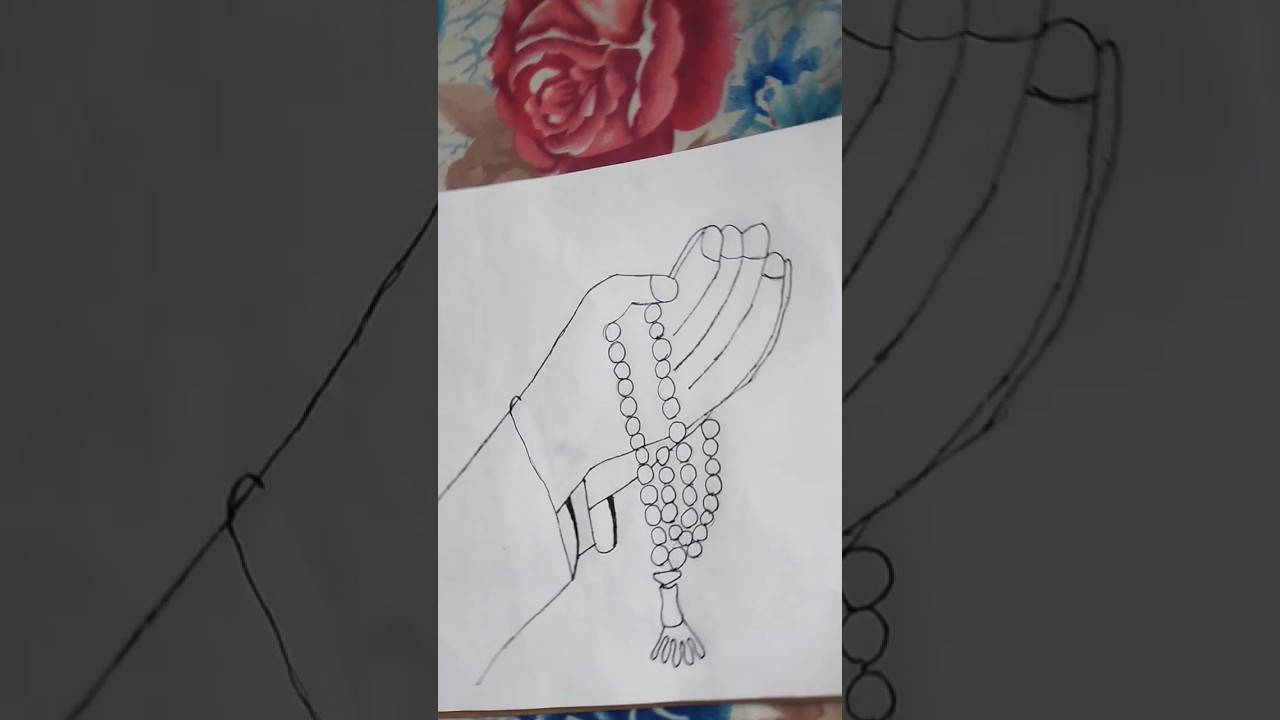 Muslim hand praying with beads drawing/how to draw