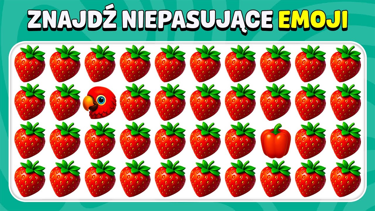 Znajdź Niepasujące Emoji - Edycja Natura 🍓🫑🦜 | Poziomy Łatwy, Średni, Trudny | Quiz Królik