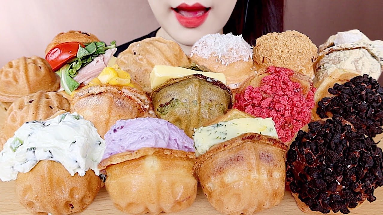 ASMR NUTELLA WALNUT CAKE, WALNUT CREAM CHEESE CAKE MUKBANG 누텔라 호두과자, 크림치즈 호두과자 먹방 eating sounds