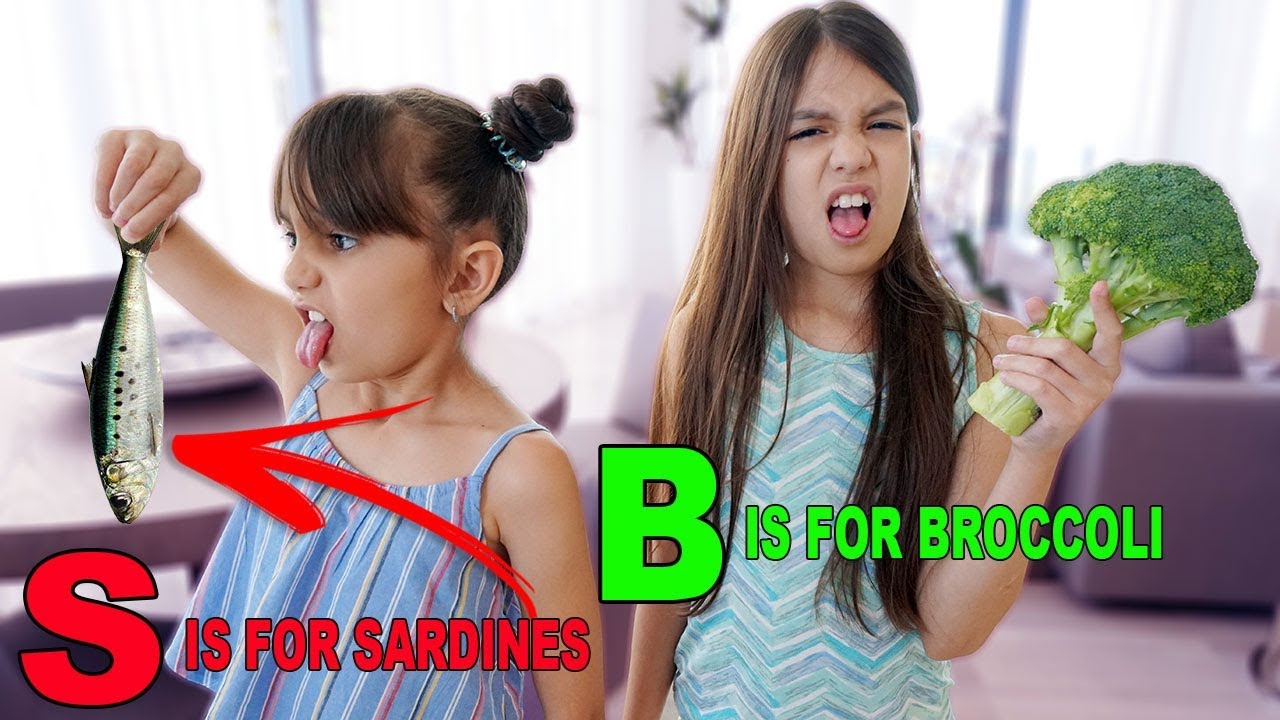 Last to STOP Eating Their ONE LETTER Food WINS $100 Challenge! | Emily and Evelyn