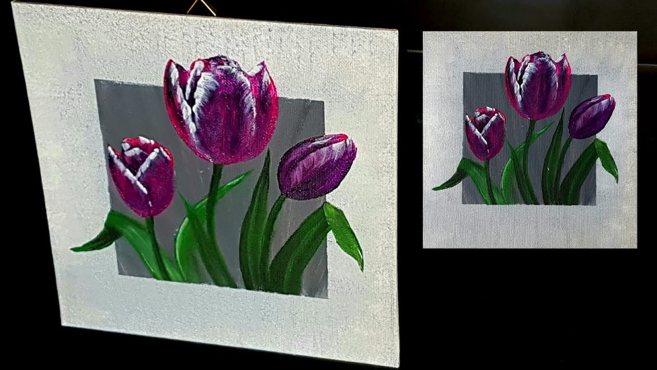 Blumen Malen Acryl Tulpen Rosa Lila Anfänger - Flowers Acrylic Painting Tulips Pink Lilac Beginners