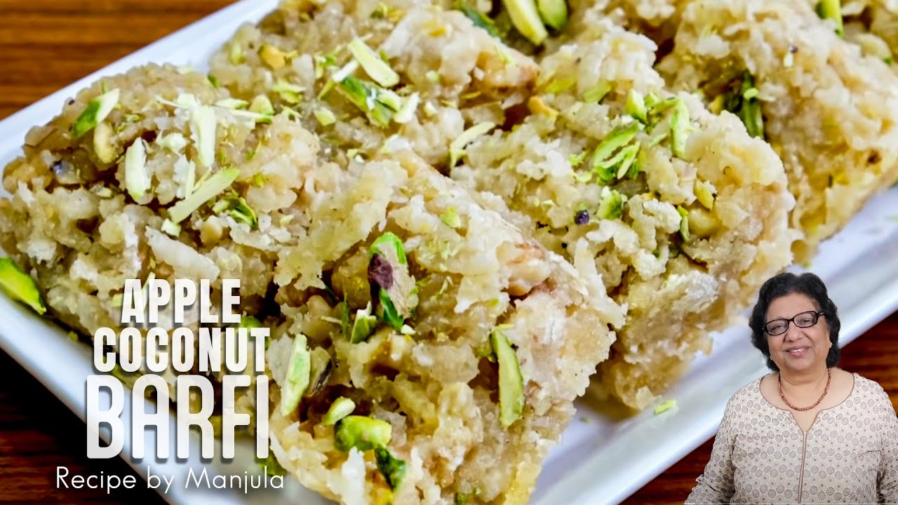 Apple Coconut Barfi Recipe | Coconut Apple Barfi | How to Make Apple Coconut Barfi