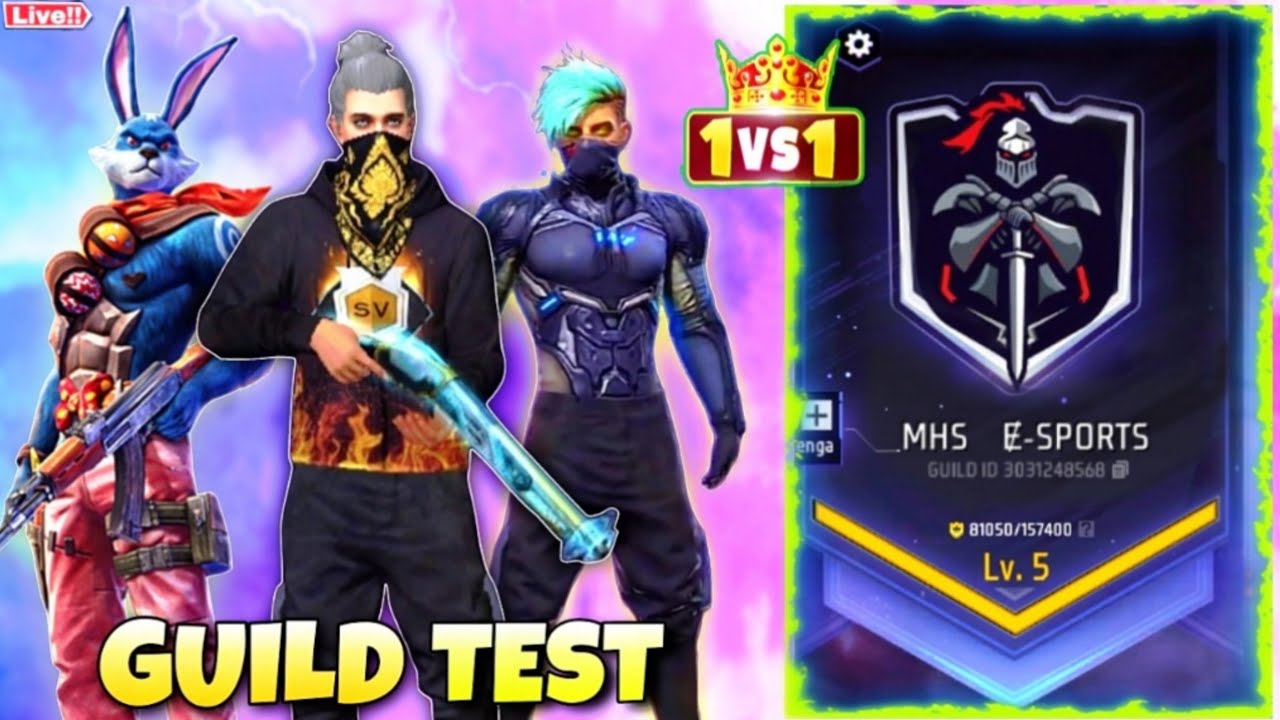 🛑ff live 1vs1 HARDEST GUILD TEST  | UNLIMITED FREE CUSTOM | MHS E-SPORTS GUILD TESTING